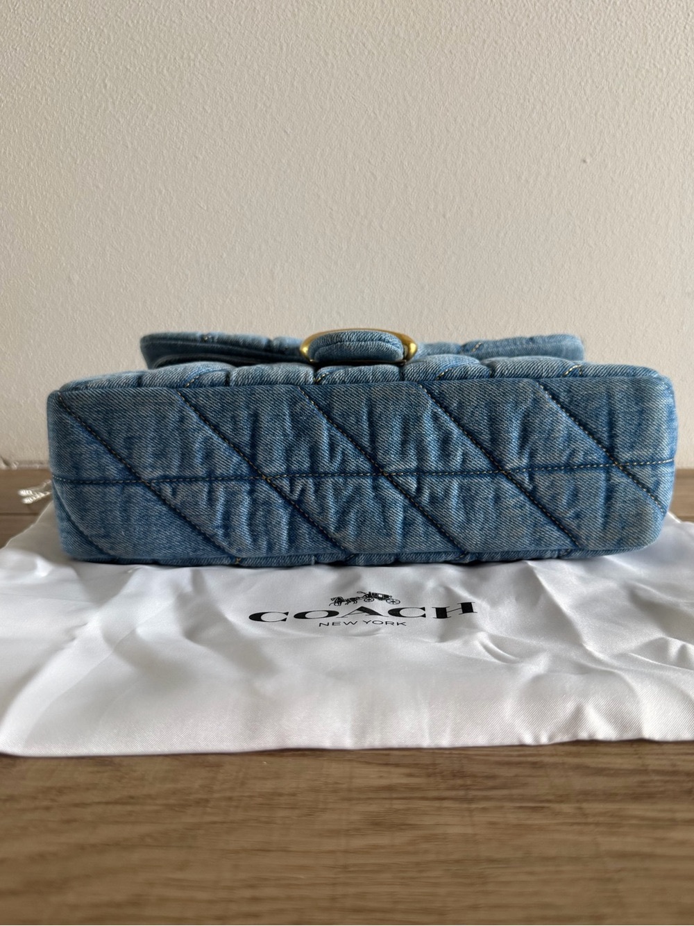 Coach Quilted Denim Shoulder Bag with Brass Chain - Picture 4 of 5